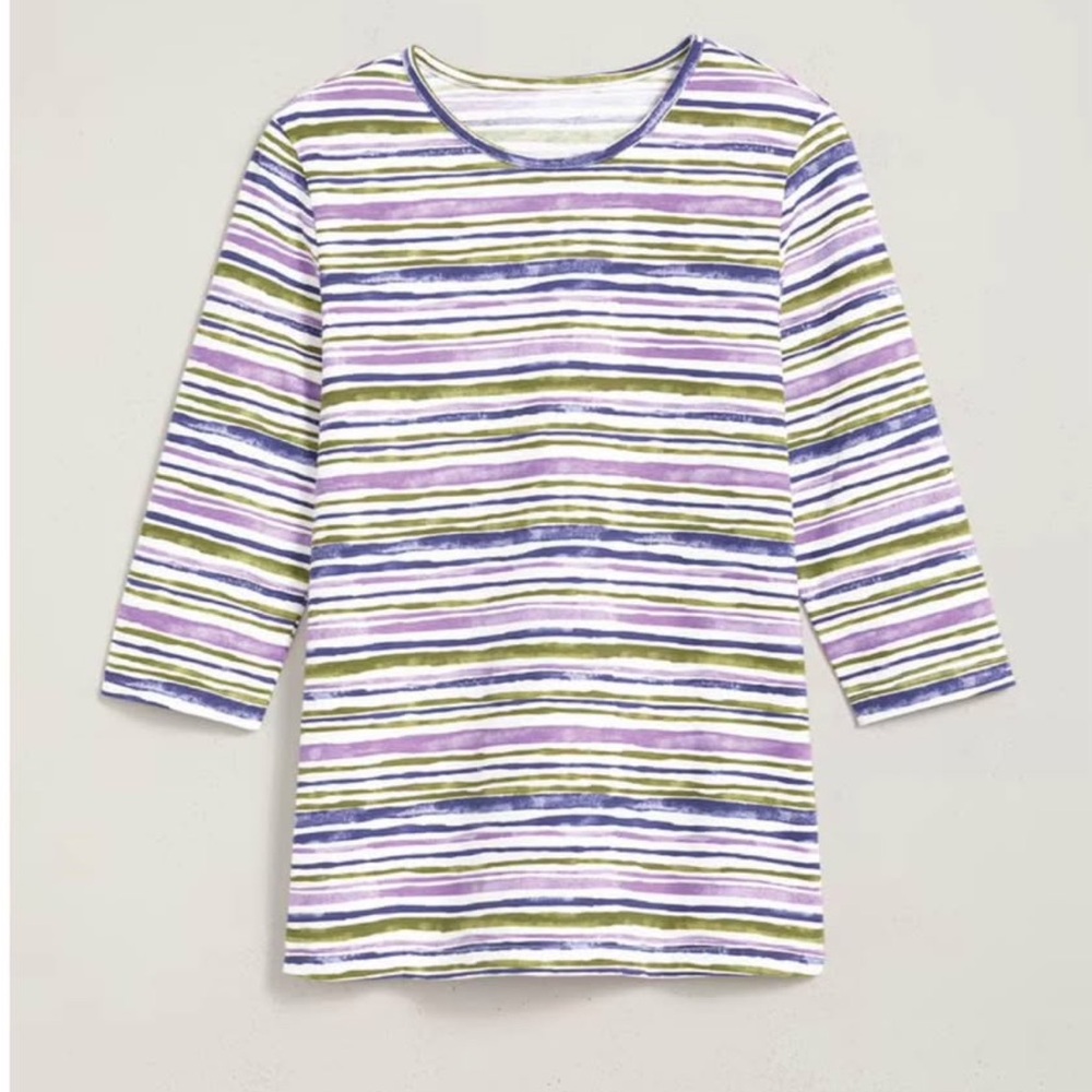 Blair Women's Long Sleeve Striped Tee - Purple, Green, White. BRAND NEW